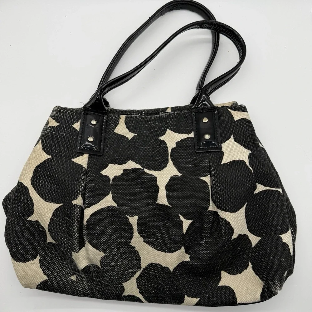 Kate Spade Louis 2 Hot Spot Satchel Splodge Dot Tote Black & White FLAWS